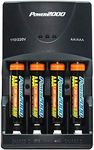 Power2000 4 AAA Nickel Metal Hydride (NiMH) 1000mAh Rechargeable Batteries with 110/220V Rapid Battery Charger