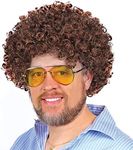 Bob Ross Brown Costume Afro Wig, Synthetic Curly Hair Wig, Art Teacher Costume with 70s Retro, Funny, Dress Up, Party, Roleplay, Cosplay, Unisex, and Halloween Pop Culture Joy of Painting Theme