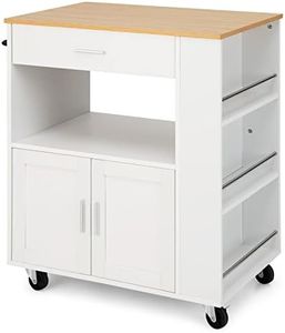 Costway Rolling Kitchen Island Cart, Mobile Serving Trolley Cart with Drawers, Towel Rack, Spice Rack & Lockable Wheels, Rolling Storage Cabinet for Dining Room, Hotel & Restaurant (White)
