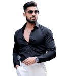 IndoPrimo Men's Casual Solid Satin Shirt for Men Full Sleeves - Crystal (X-Large, Black)