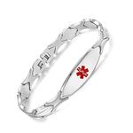 LinnaLove Fashion Medical alert bracelets Stainless steel Medical id bracelet for Women with Free Engraving-Steel-8.5 in