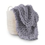 Adyrescia Chunky Knit Blanket Throw | 100% Hand Knit with Jumbo Chenille Yarn (40"x50", Lilac Gray)