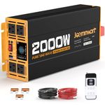 Joemnwart 2000W Pure Sine Wave Inverter 12V DC to 110V 120V AC Car Converter for RV Truck Off-Grid Solar Power Inverter with 4 AC Outlets, USB/Type-C Fast Charging Ports, LCD Display, Remote Control