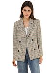 Allegra K Women's Notched Lapel Double Breasted Plaid Work Formal Blazer Jacket, White Green, M