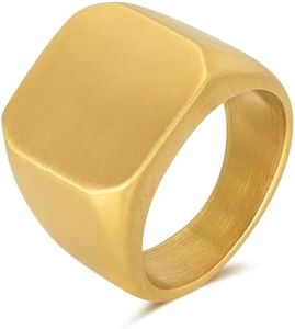 ENHONG Fashion Mens Rings,Stainless Steel Square Signet Rings for Men,18K Gold Plated Pinky Thumb Ring for Dad Jewelry Gift for Him,Men's Ring for Biker Size 11