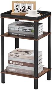 ZEXVIDA Side Table for Small Spaces,3 Tier End Table with Metal Tabletop Tray Storage Shelf, Small Narrow Thin End Table Bedside Table,Nightstand for Hallway,Living Room, Bedroom, Office,Rustic Brown