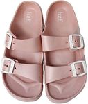 H2K Women's Lightweight Comfort Soft Slides EVA Adjustable Double Buckle Flat Sandals Buddy, Dusty Rose, 5