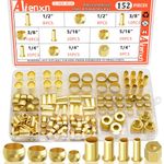 Aienxn 152PCS 4 Sizes Brass Compression Fittings Assortment kit- 1/2", 3/8", 5/16", 1/4" Insert, Sleeve Ferrule, Nut for Connecting air, Fuel, Water, Oil and inert Gases Lines