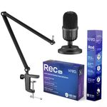 Kreo Rec Condenser Microphone with Rod V2 Boom Arm |Condenser Mic for Podcast | Type-C & USB Mic for Professional Audio & Youtubers Video Recording with Crystal Clear Sound