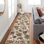 Morebes Floral Kitchen Runner Rugs Non Skid Washable,Long Hallway Runner Rug 8 ft,Non-Slip Bath Mat Distressed Paisley Indoor Floor Carpet Runner for Entryway Laundry Foyer,Beige Ivory