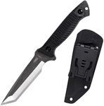 KHU Fixed Blade Knife Tactical, Hunting Knife Survival Knife 420HC Steel Nylon Plastic Handle, Outdoor Hunting Camping Accessories Camping Gear With Kydex Sheath (Black-03A)