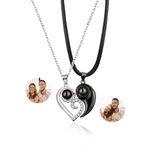 Easycosy Personalized Heart Pendant Projection Couple Necklaces with Photo Inside - Custom Picture Pendant Necklace Love Matching Gift for Him Her Boyfriend Girlfriend Couple Anniversary Birthday