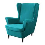 HOKIPO Original Velvet Wingback Chair Cover, Stretch Fitted, Removable Washable Furniture Protector Slipcover, Turquoise (AR-4761-TRQ)