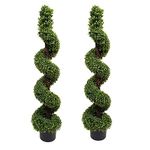 2 x Artificial Premium Quality Topiary Boxwood Spiral Trees in Black Pot for Indoor Outdoor Decor, UV Stable (4ft/120cm)