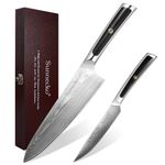 Sunnecko Damascus Chef Knife Set, 2 Piece Kitchen Knife Set, 73-Layer Japanese VG10 High Carbon Super Steel, Ergonomic G10 Handle, Ultra-Sharp Blade,Wooden Gift Box, 8" Chef Knife, 5.5" Utility Knife