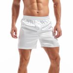 Amy Coulee Men's Satin Boxers Silky Sleep Boxer Shorts Lounge Pajama Shorts with Elastic Waistband (M, White)