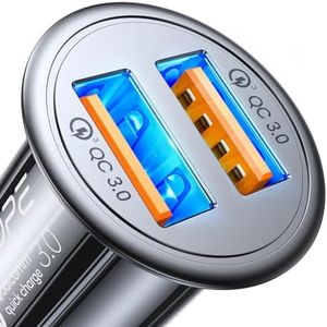 AINOPE Caricatore automatico, [doppia porta QC3.0] 36W / 6A [tutto metallo] Caricabatteria da auto Mini Caricabatteria auto Quick Charge Compatibile con tutti i telefoni cellulari