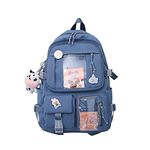 Eagerrich Cute Backpack with Cute Pin Accessories Plush Pendant for School Bag Student Girl Backpack, Blue-2, Large, Rucksack Backpacks