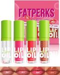 Fat Oil Lip Gloss-4Pcs Hydrating Lip Glow Oil Lipgloss, Tinted Plumping lip Gloss,Clear Pink Red Lip Stain Oil, Glossy Finish Tint Shiny Jelly Lip Glaze,Vegan Glow Reviver Lip Oil Drip for Women-Set C