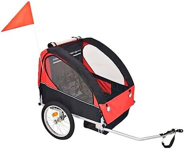 vidaXL Kids' Bicycle Trailer - Heavy-Duty Steel Build with 30kg Capacity, Red and Black Color, Comfortable for 1-2 Kids Riding, Folding Design, Easy Assembly, All-Weather Protection