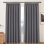 PONY DANCE Extra Wide Curtains Pencil Pleat - Grey Thermal Curtains 90x90 Blackout Curtains for Living Room Room Divider Curtains Decoration Room Windows, Double Pieces, W90 X L90, Grey