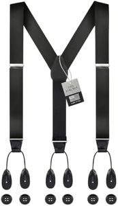 HOLD'EM 100% Silk Suspenders Men Y-Back Fancy Solid Button End-Black XL