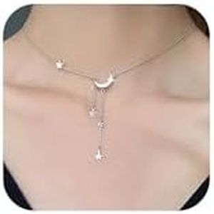 Long tiantian Star Necklace for Women Dainty Gold Necklace Gold Plated Star Choker Necklace Moon Star Jewelry Necklace Aesthetic Christmas Stocking Stuffers Birthday Jewelry