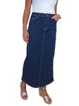 icecoolfashion Women's Very Stretchy Denim Maxi Skirt Ladies Casual Straight Long Jeans Skirt Soft Wash Indigo Blue 10-22 (14)