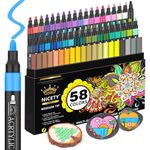 NICETY 58 Colours Acrylic Paint Pens - 3mm Medium Tip Paint Markers Rock Painting Pens for Stone Glass Wood Porcelain Ceramic Fabric - Water Based Acrylic Pens for Adults