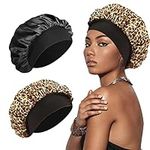 SWEET VIEW Silk Bonnet, Silk Hair Wrap for Sleeping, Soft and Comfortable Silk Sleep Cap, Black, Leopard Print