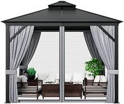 Tangkula 10x10 Ft Hardtop Gazebo, Double-Top Outdoor Gazebo with Galvanized Steel Roof, Anti-Rust Aluminum Frame, Patio Gazebo Pavilion with Netting and Curtains for Patio, Garden, Lawn