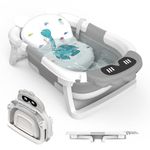 Foldable Baby Bath Tub Collapsible Toddler Bathtub Baby Bath Essentials for Newborn with Seat Support Cushion Stand Folding Baths for Infant 0-12 Months Kids Babies Gift Portable Travel Bathing Tubs