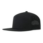 FEINION Men Flat Brim Baseball Cap Adjustable Performance Snapback Hat Laser Perforated Cap, Black, One Size