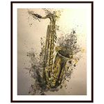 Art Music Instrument Saxophone Photo frame | Matt Finished Print | Synthetic Wood frame without Glass | Frame for Living Room, Kitchen,Office,Restaurant,Decoration Lobby | Size(14x17)