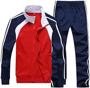 Sun Lorence Men's Athletic Running Tracksuit Set Casual Full Zip Jogging Sweat Suit Red L