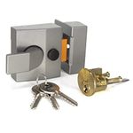 Standard Deadlocking Nightlatch, 40mm Backset, Complete with Rim Cylinder Lock Supplied with 3 Keys. External Door Lock for Front Door and Back Door. (Grey / Brass Cylinder) (5PNL40)