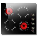 Disaenvir Ceramic Hob 4 Burners, Built in 4 Zones Electric Hob with Knob, 6000W Ceramic Cooktop 60cm con 9 Power Levels, Pause Control, Child Lock, No Plug