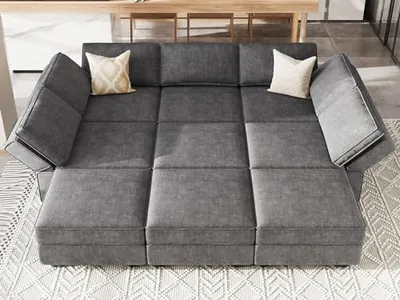 Belffin Sectional Sleeper Oversized Sleeper Couch Convertible Sectional Sofa Bed Set Oversized Couch Reversible Chaise Dark Grey