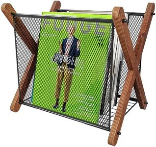 Magazine Rack Storage High-capacity with Sturdy Metal Wire Standing Basket and Smooth Retro X-shaped Wooden Sticks, Suitable to Hold Magazines, Dining Room and Office, 15.4"L × 11.2"W ×15.1"H