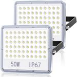 TASINUO 50W LED Floodlight Outdoor 2 Pack, 5000LM Outdoor Security Lights, IP67 Waterproof LED Spot Lights 7000K Daylight LED Flood Lights Outdoor for Garden Yard Garages Warehouse Patio Billboard