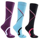 Laulax 3 Pairs Ladies Seamless Toe Winter Thermal Long Hose Cashmere-Like Ski Socks, Size UK 3-7 / Europe 36-40, Gift Set, Black, Purple, Blue