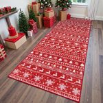 Lahome Christmas Runner Rug 2x6 Washable Hallway Runner Rugs, Red Tree Snowflake Door Mat, Holiday Decor Xmas Non-Slip Rubber Backing Indoor Floor Carpet Runner for Kitchen Bathroom Laundry Entryway