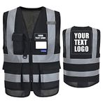 Personalised black hi vis vest Personalised Printed Hi Vis Vests Class 2 Zipper with Pockets LOGO Customised Hi Viz High Visibility Reflective Safety Vest Security Waistcoat EN20471