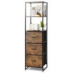 Multigot Chest of Drawers, Fabric 2/3/4-Drawer Storage Cabinet with Steel Frame, Wooden Industrial Dresser Organiser Unit for Bedroom Living Room Hallway (3 drawers+2 shelves-44 x 39 x 156cm, Brown)