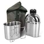 Goetland Stainless Steel WWII US Army Canteen Water Bottler Military Canteen Kit 1.3QT with 0.6QT Cup Nylon Pouch G.I.