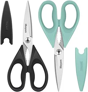 Kitchen Shears, iBayam Kitchen Scissors All Purpose Heavy Duty Meat Poultry Shears, Dishwasher Safe Food Cooking Stainless Steel Utility Scissors, Home Apartment Essentials, 2-Pack, Black, Aqua Sky