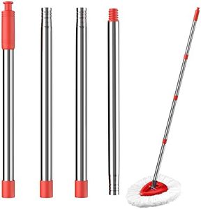 4-Section Spin Mop Replacement Handle - 2.5-5 Foot Mop Handle Replacement Stick Compatible with O-Ceda Spin Mop Base, EasyWring Mop Refills for Floor Cleaning (Red, 4-Section, Mop Handle)