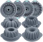 Tongjude 4 Pieces Silicone Fluted Tube Cake Pans, 10 Cups Tube Baking Pan, Jello Mold, Silicone Molds for Homemade Cake, Bread and Jello, Non-Stick, Grey