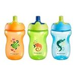 Tommee Tippee Sport Sippy Bottle, Sippy Cup for Toddlers, 12 Months+, 10oz, Spill-Proof, Bite Resistant Spout, Easy to Hold Design, Pack of 3, Orange, Green and Blue