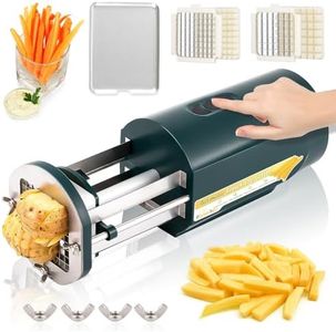 Flyseago Electric French Fry Cutter Automatic Potato Cutter Machine Commercial French Fry Maker Cutter Household with 1/2 & 3/8 Inch Stainless Steel Blades for Cucumbers, Carrots (Green)